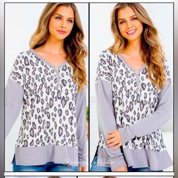 New Harmony in Nature Boutique Leopard Print Long-Sleeved Top Size Small - Picture 1 of 5